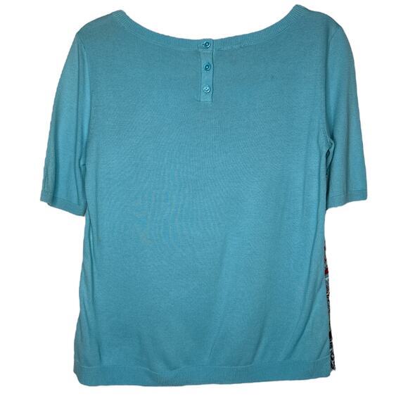 Talbots Womens Paisley Print Knit Top Size XS Turquoise Blue Boat Neck NWOT - Picture 2 of 6